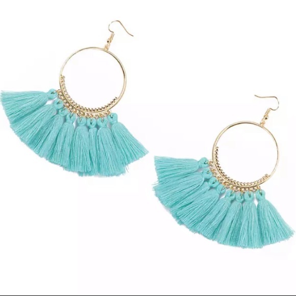 💙💎GRATEFUL💙MAKER💎💙 Jewelry - NEW!💙💎BEAUTIFUL PALE AQUA BLUE TASSEL HOOPS!💎💙